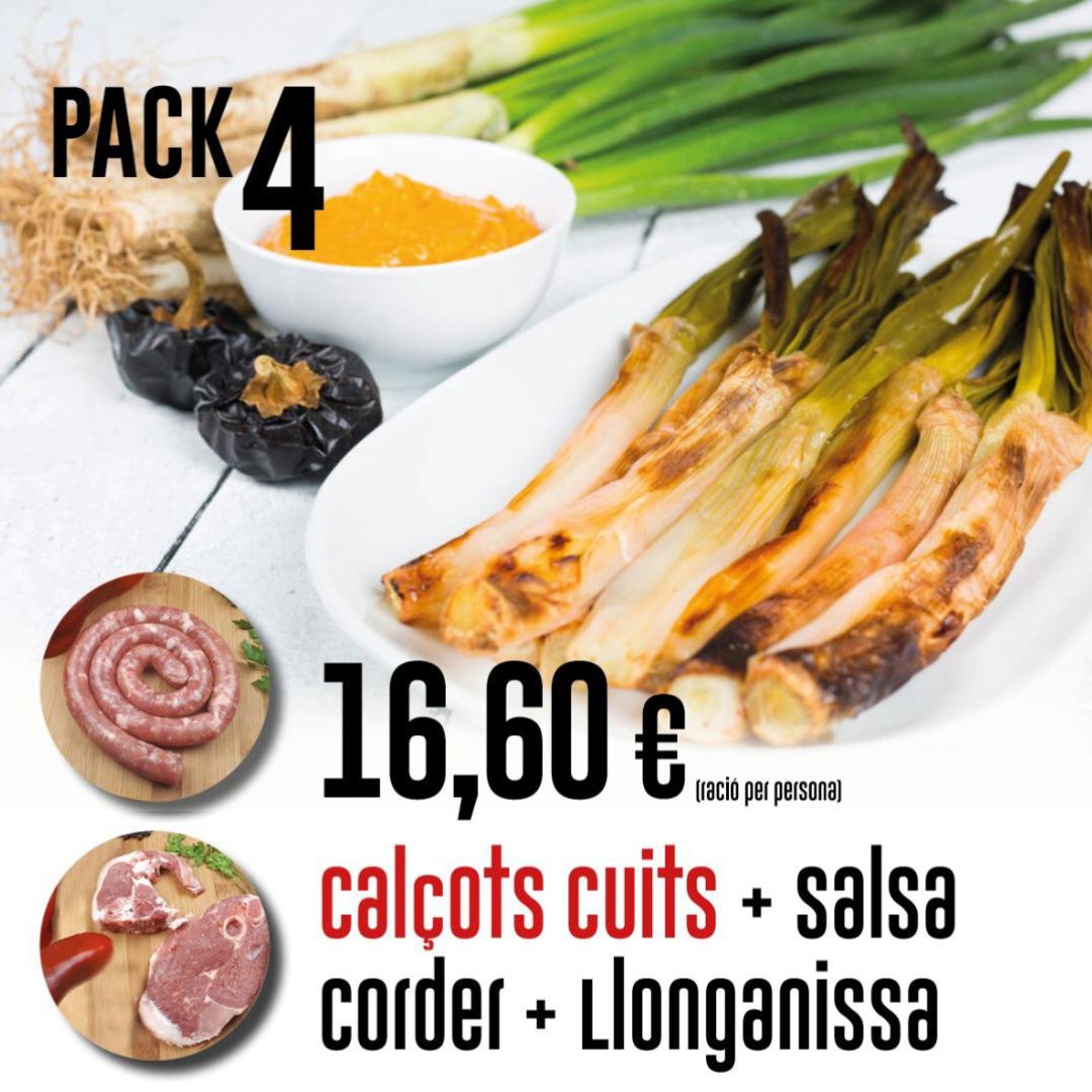 Pack complet calçotada: Calçots cuits, Salsa, Corder i Llonganissa